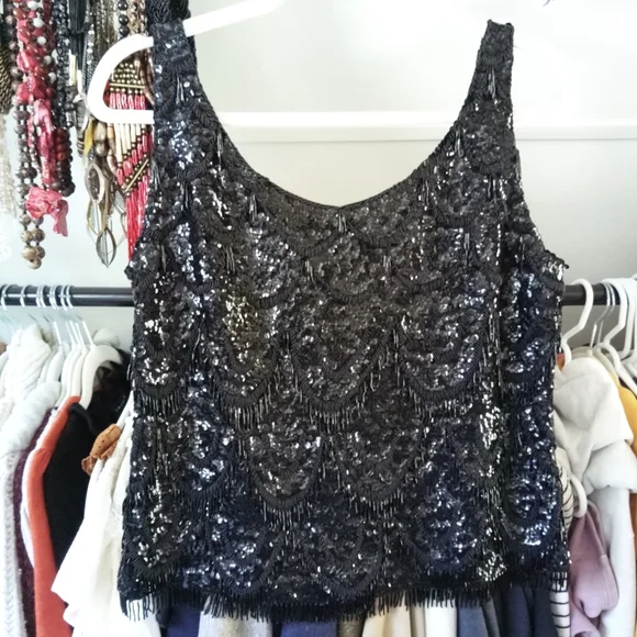 Vintage beaded lined black tank top blouse - Picture 2 of 7